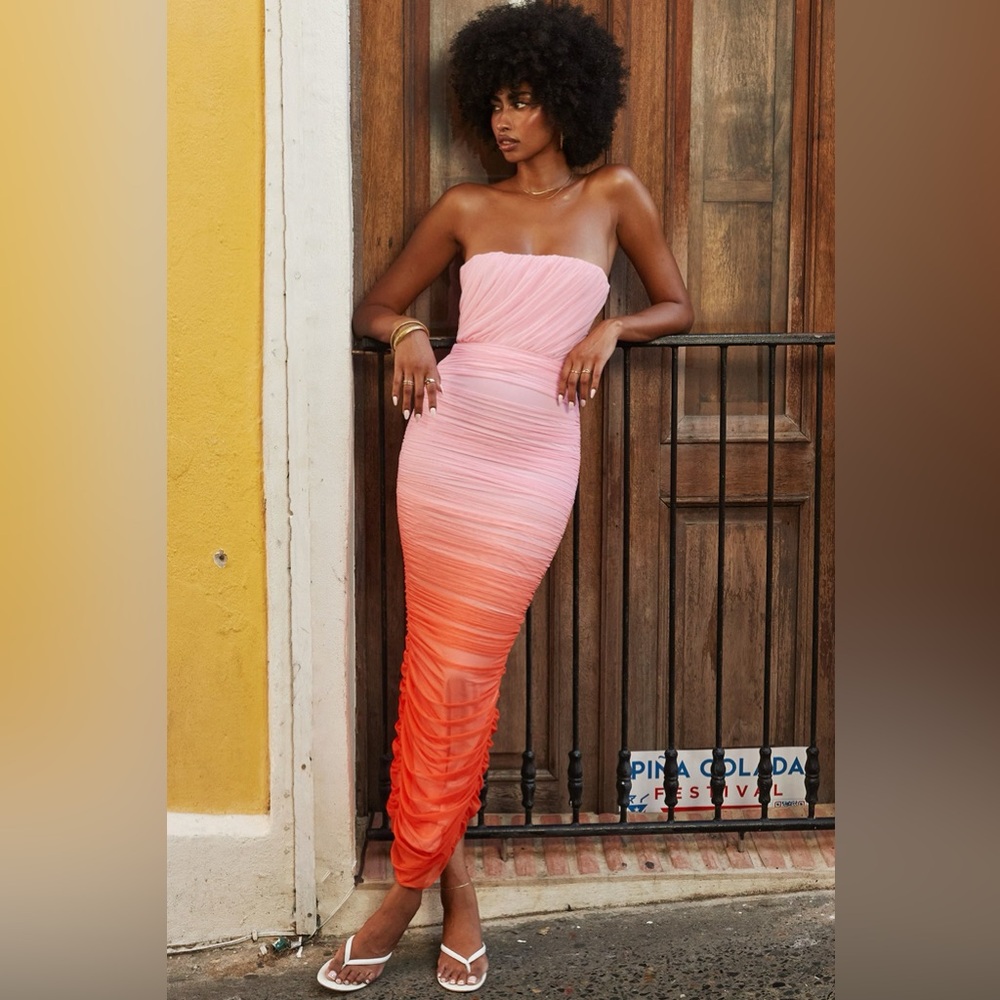 House of CB Gradient Pink to Orange Maxi Dress